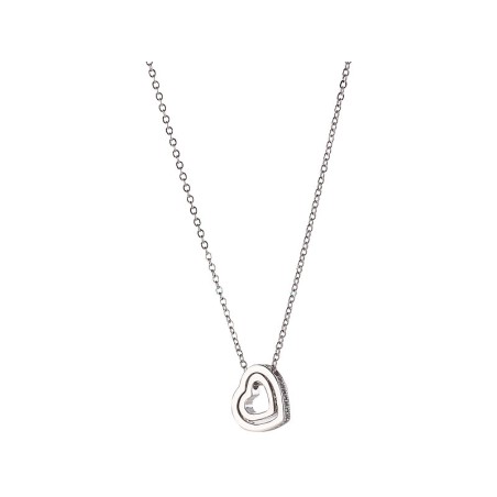 St. Leonhard Kette: Halskette mit Herz-in-Herz-Anhänger, Schmucksteine aus Zirkonia, 45 cm