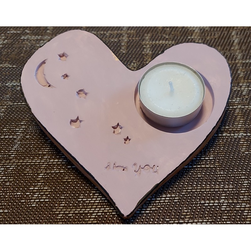 Teelichthalter Home-Deco Handmade Herz mit Sterne Farbe: Altrosa